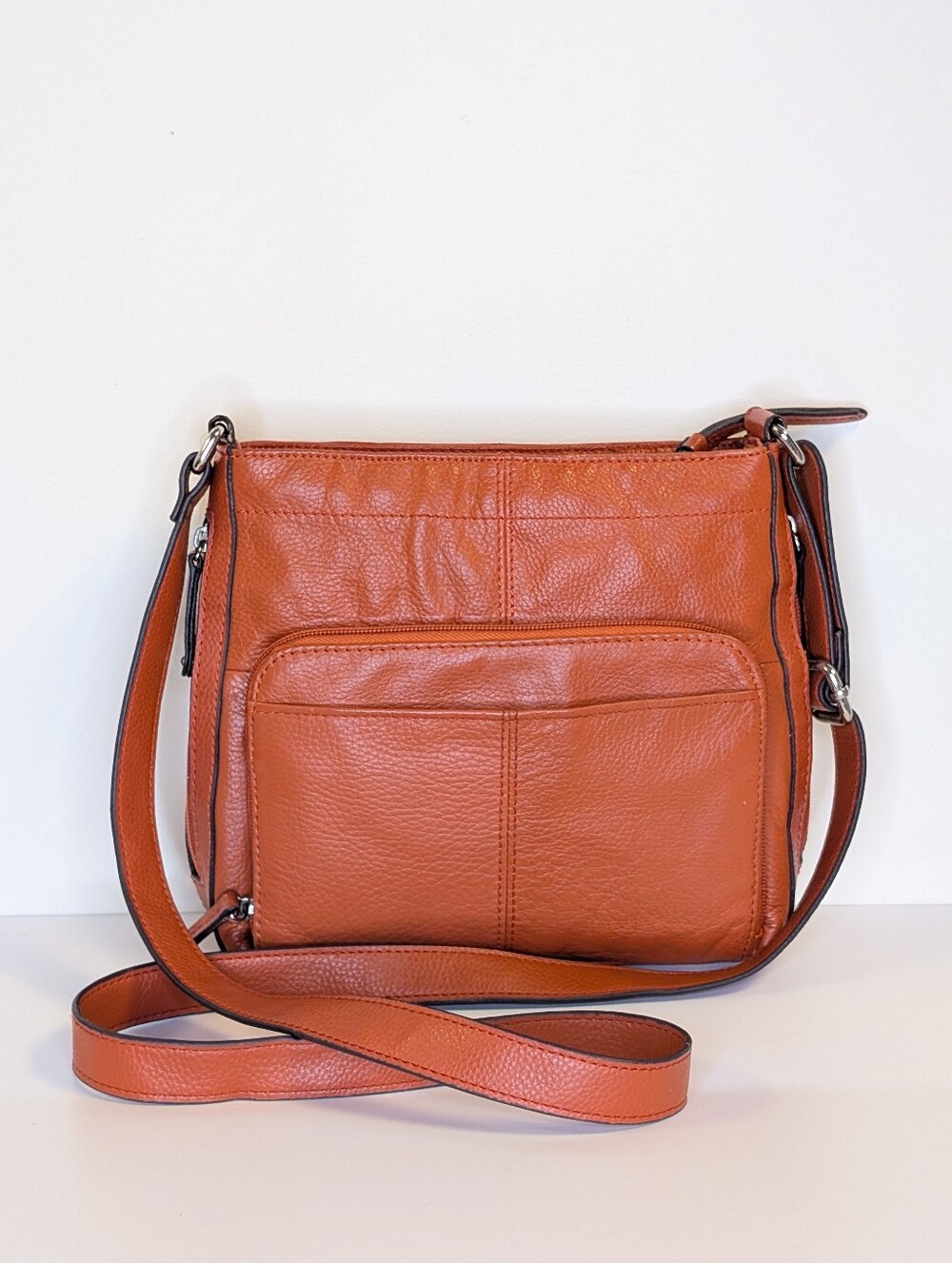 Tignanello Orange Genuine Leather Multi Pocket Crossbody Bag